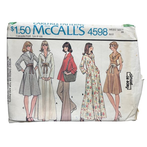 70s McCalls 4598 Sewing Pattern Size 16 Misses Dress Top Pants Vintage 1975 CUT - Picture 1 of 6